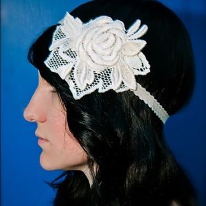 Ivory rose and lace headband