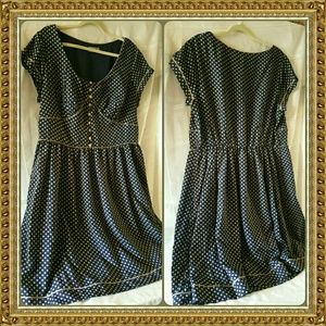 Navy eShakti vintage style dress tan polka dots