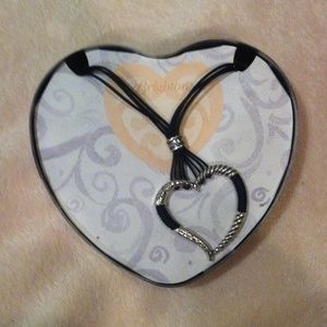 Brighton Silver Heart Necklace on Black Cord