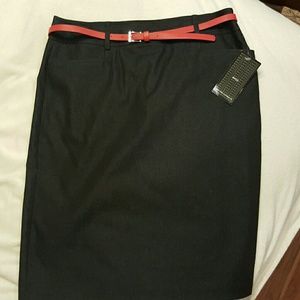 Pencil skirt with red skinny belt