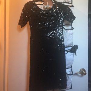 Black sequined low back dress