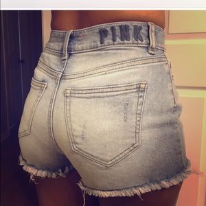 Pink high waisted denim shorts