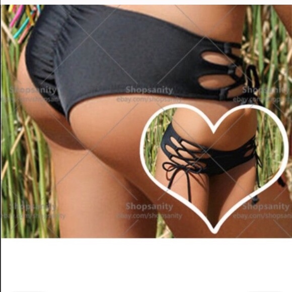 Black cut bikini bottom.