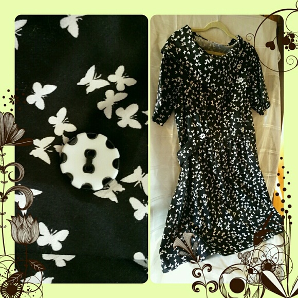 Gorgeous Black White Butterfly Collared eShakti