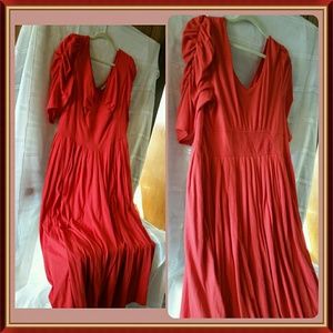 Floor length red cotton eShakti quarter sleeve