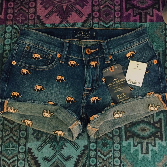 Elephant Embroidered Lucky Brand Jean Shorts