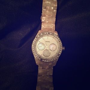 Pearl band and face fossil watch
