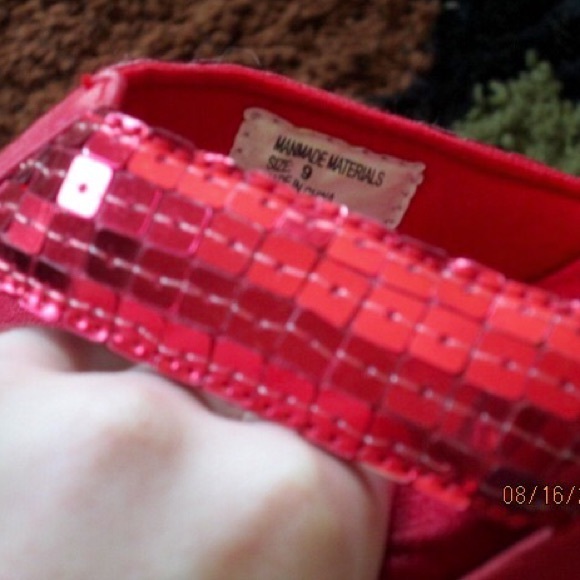 Ruby Red Sequin Wedge Sandals - Picture 3 of 4