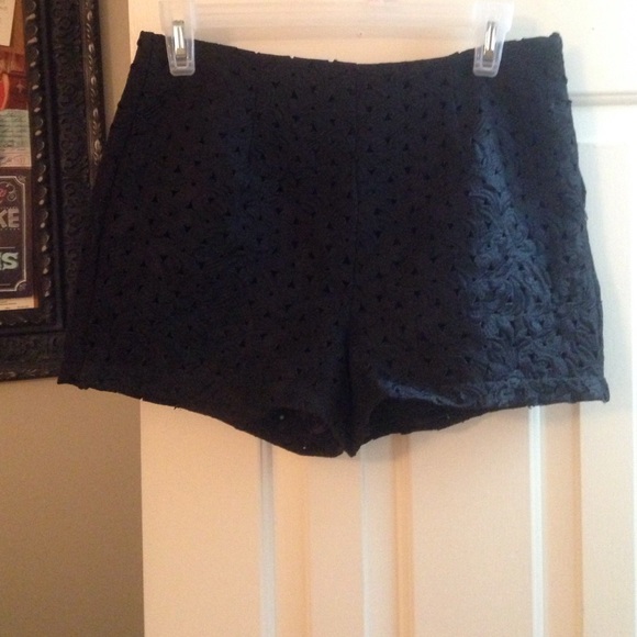 Black high waisted crotchet shorts