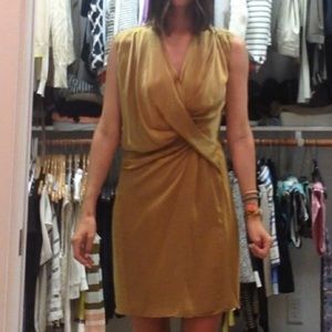 Helmut Lang gold draped silk dress