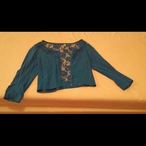 Lace back 3 quarter sleeve crop top cardigan