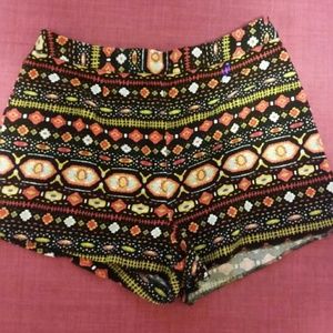 Aztec print high waisted cotton shorts