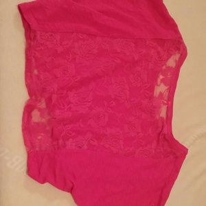 Pink lace back crop top