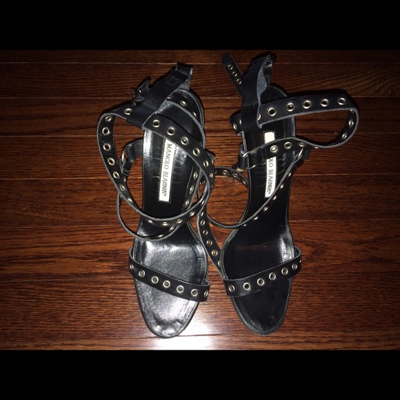 Manolo Blahnik Grommet Sandal Pumps, Black
