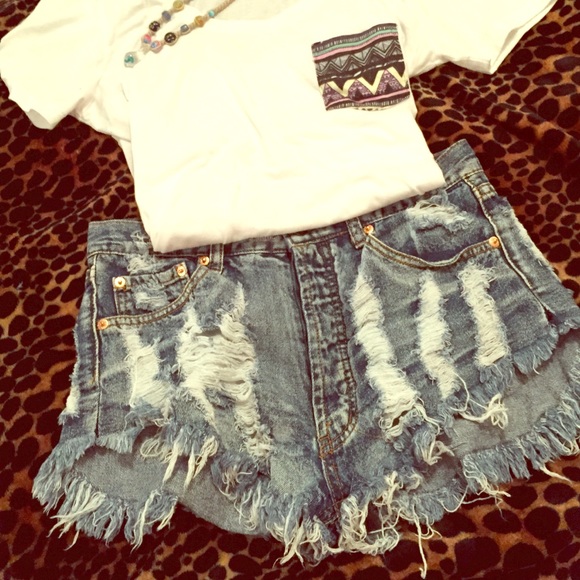 High waisted distressed shorts