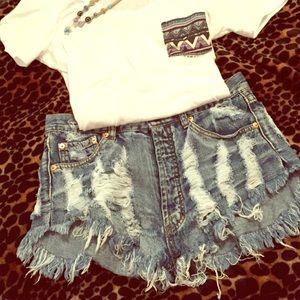 High waisted distressed shorts