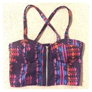 Aztec cross back crop top size M