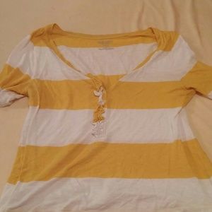 Yellow & white striped ruffle fashion t-shirt