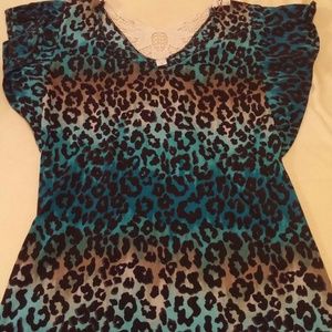 Multicolored leopard lace back fashion blouse