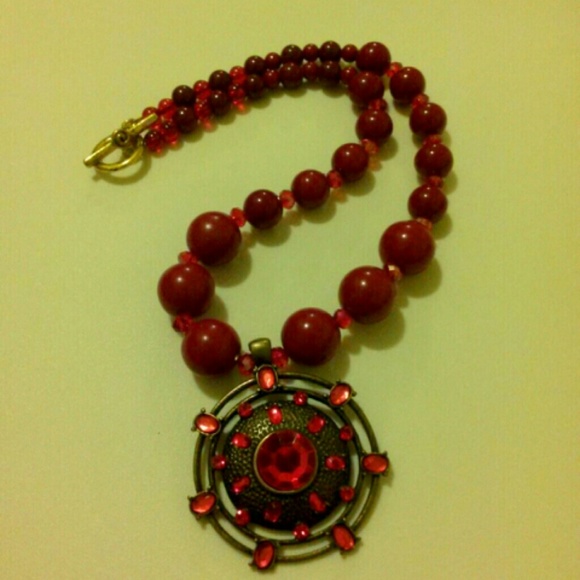 Blood Red Gem Necklace (Bronze)
