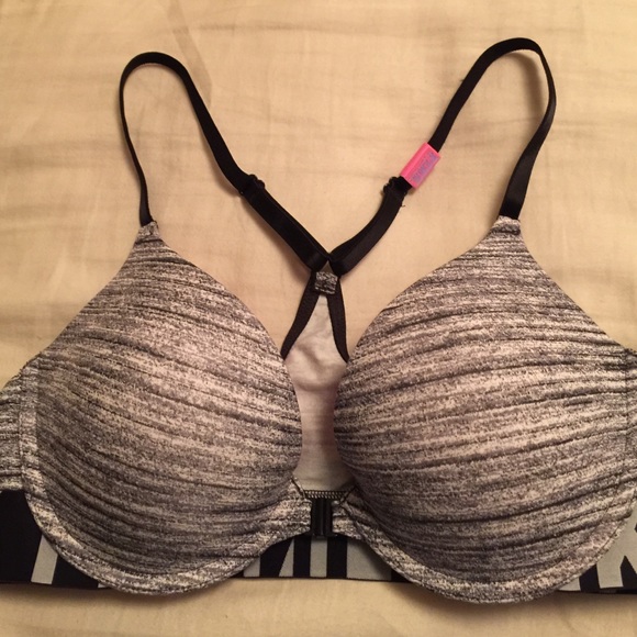 Black, pink and white PINK bra.