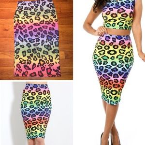 Rainbow Leopard Pencil Skirt