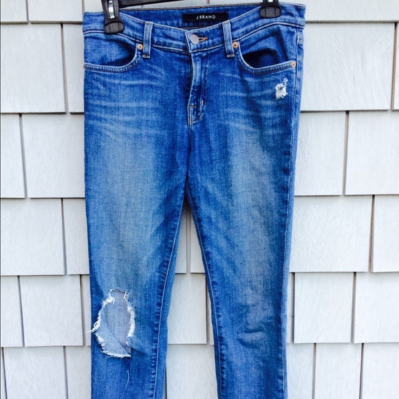 J Brand Indigo skinny jeans with destruction