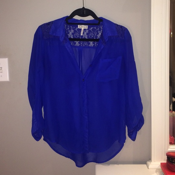 Navy blue long sleeve sheer button up