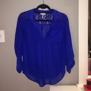 Navy blue long sleeve sheer button up