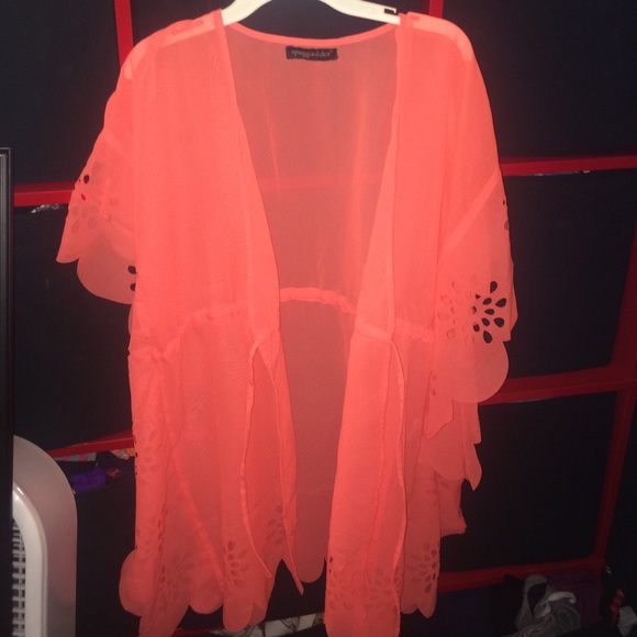 Bright coral bathing suit cover up