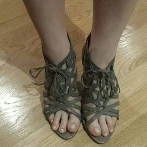 Shimmery Bronze Lace - up Sandals