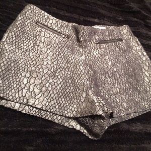 Metallic silver w front zipper high waisted shorts