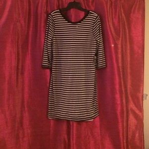 Express black white stripes, sparkles, dress NWT L