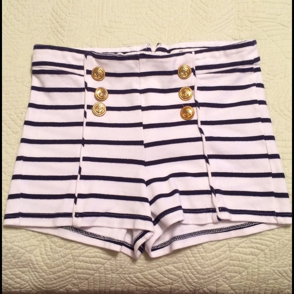 Navy Blue & white striped shorts w gold buttons!