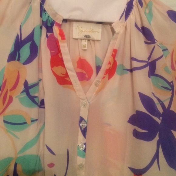 pink silk flower yumi kim blouse - Picture 2 of 4