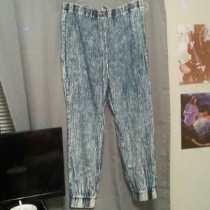 Acid wash denim joggers