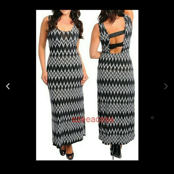 Plus size chevron long maxi dress summer beach - Picture 3 of 4