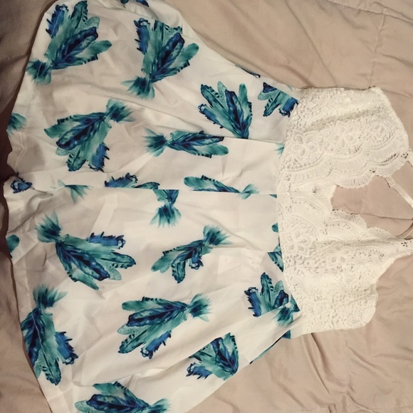 White lace low cut floral romper