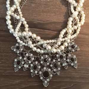 Multilayer Pearl and Crystal Bib Necklace