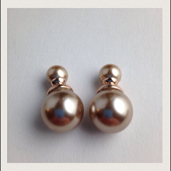 Double Faux Pearl Champagne Earrings Studs NEW NWT