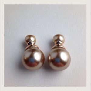 Double Faux Pearl Champagne Earrings Studs NEW NWT