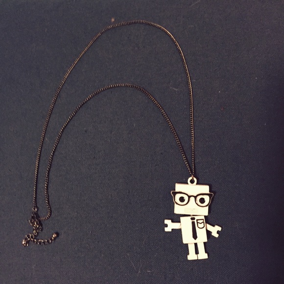 White robot nerd long necklace