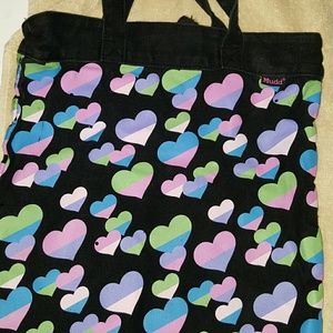 Black tote with different color hearts
