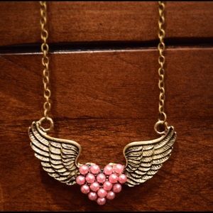 Flying Pearl Heart Chain Necklace