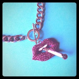 Smoking Hot Pink Rhinestone Lips