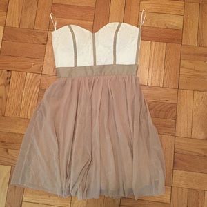 White & beige lace top dress