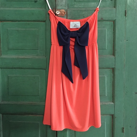Orange and Navy Strapless Bow Dress