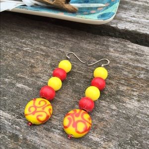 Handmade red and yellow drop earrings.