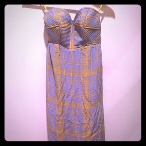 Beautiful plaid, strapless maxi dress