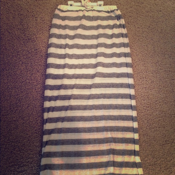 Grey and white stripe maxi skirt
